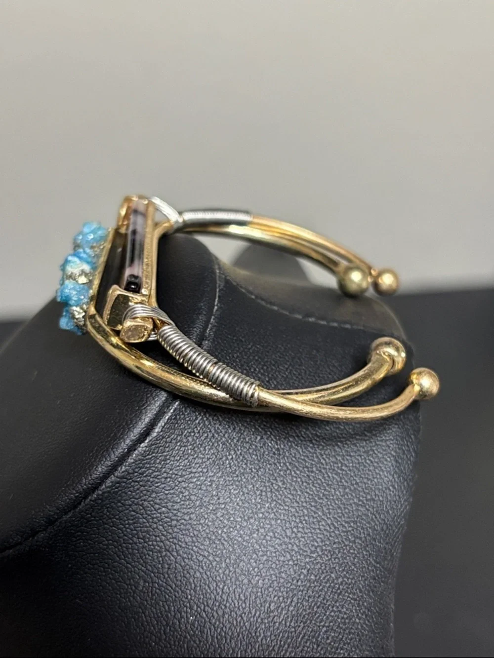 Bundle of Blue Gold Druzy Animal Print Cuff Bangle Bracelet